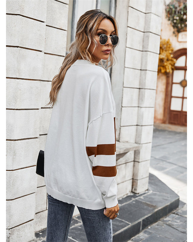 Autumn Stitching Irregular Loose Women Sweater Main Image