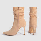 Bottes à talons hauts pointus en daim pour femme