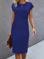 Robe mi-longue décontractée à col rond avec nœud sur le devant pour femme