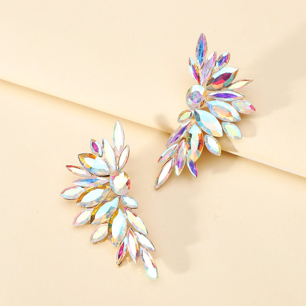 Boucles d'oreilles clous de luxe en cristal en forme d'ailes, strass scintillants, bijoux élégants pour femmes, soirée, mariage, bal de promo