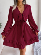 Robe fluide décontractée à volants avec ceinture à nouer pour femme