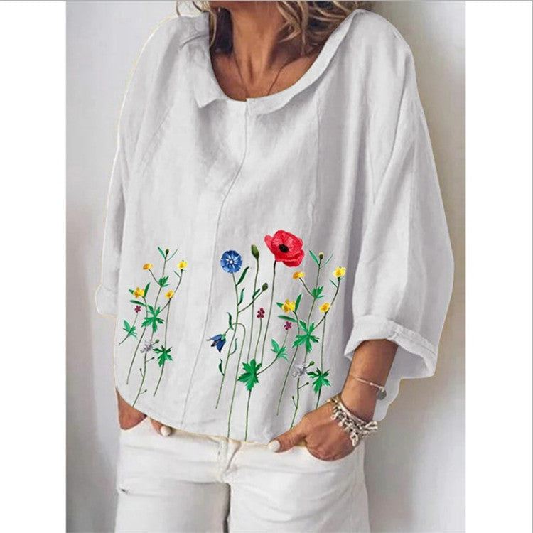 Chemise ample en lin à revers et manches longues pour femme