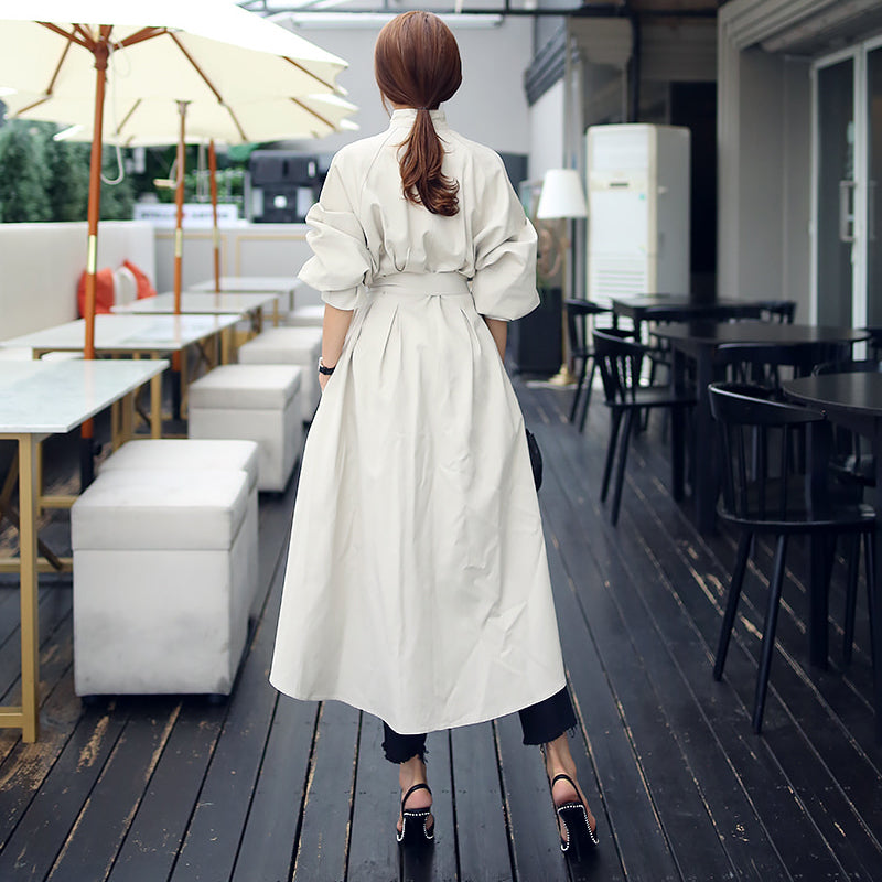 Mid-length windbreaker dress with waist