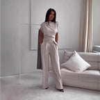 Ensemble pantalon et haut fendus irréguliers amincissants sans manches pour femme