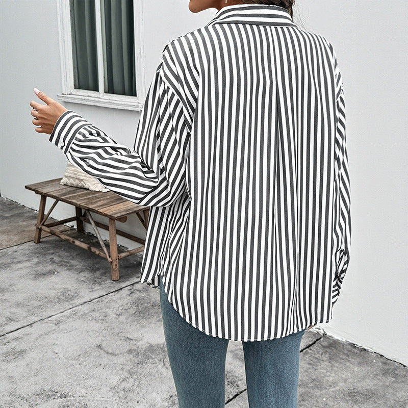 Manteau fin décontracté à rayures et manches longues pour femme