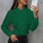 Nouvelle chemise ample en mousseline de soie à volants pour femme