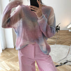 Pull en mohair lâche à col rond pour femme, fin