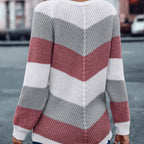 Pull décontracté à col rond et rayures pour femme