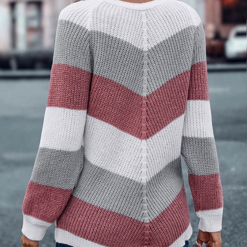 Pull décontracté à col rond et rayures pour femme