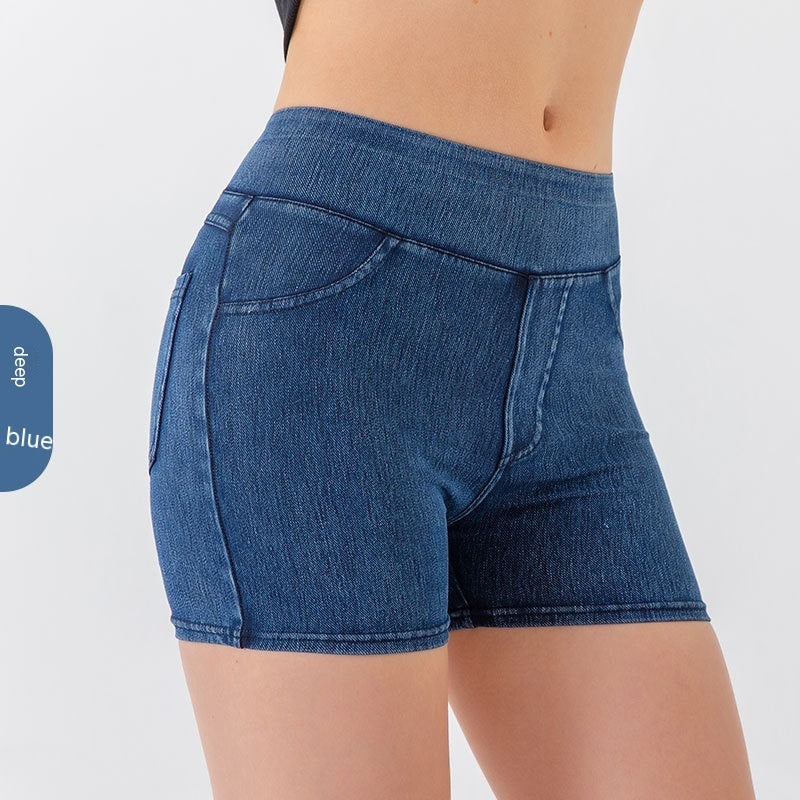 Short en jean taille haute de yoga pour femme