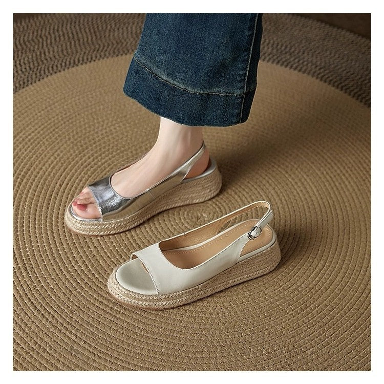 Sandales femme en paille à bout rond et ouvert