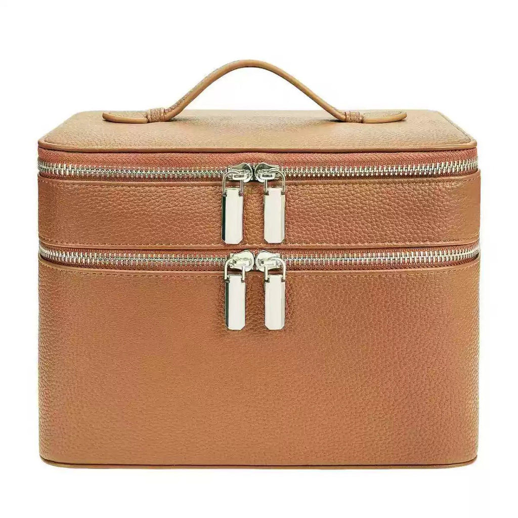 Nouveau sac de maquillage portable en PU double couche grande capacité