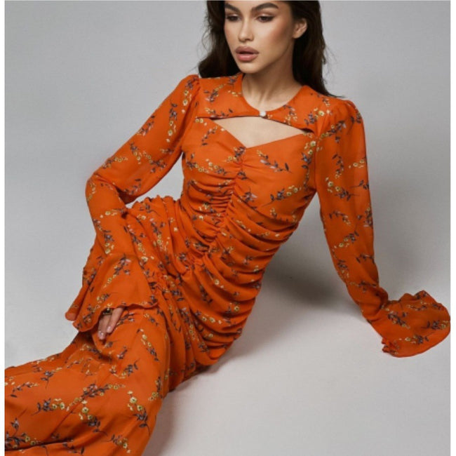 Pleated Print Chiffon Dress Main Image