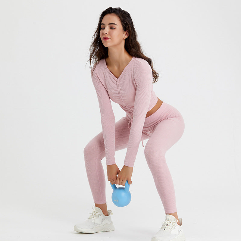 Ensemble de course et de fitness respirant et extensible à manches longues deux pièces