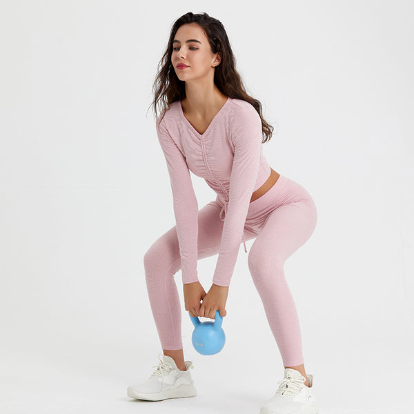 Ensemble de course et de fitness respirant et extensible à manches longues deux pièces