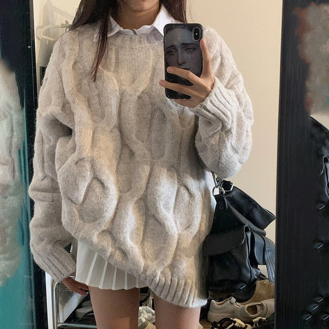Pull grande taille lâche à col rond pour femme Hover Image