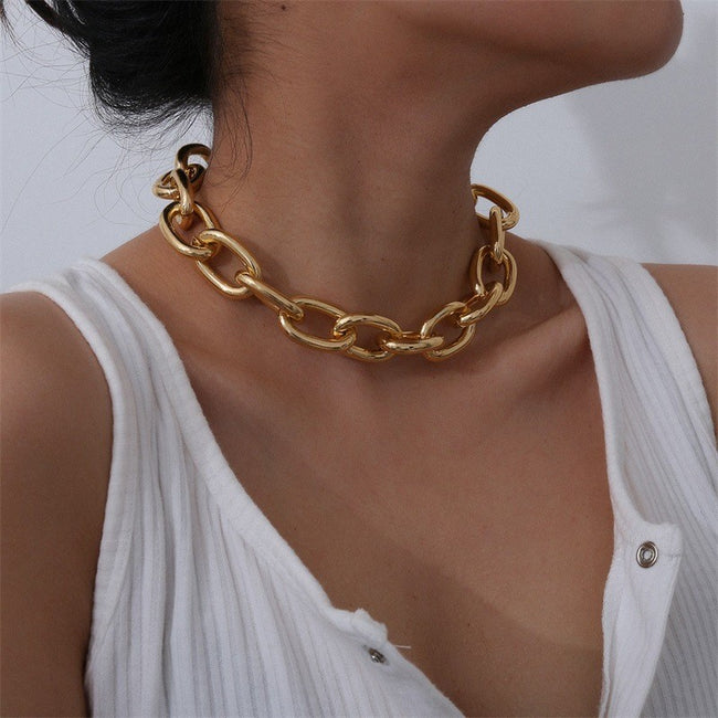 Collier ras de cou bohème, chaîne en maillons cubains dorés, bijoux tendance pour femmes et filles Hover Image