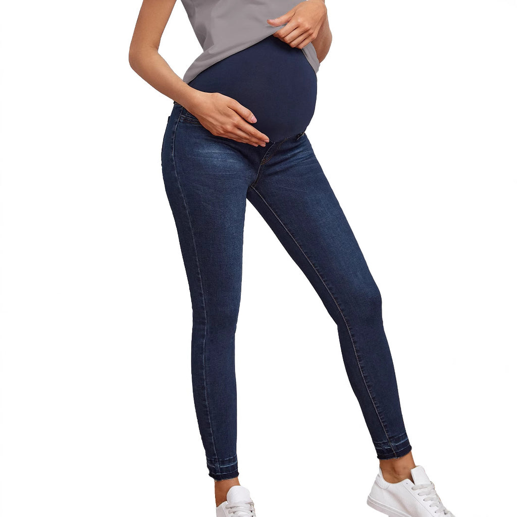 Pantalon en jean taille haute de grossesse avec soutien abdominal