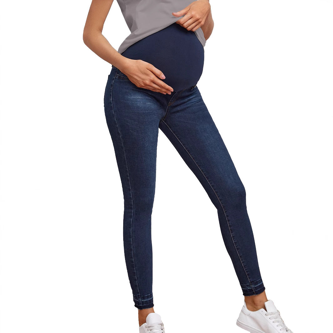 Pantalon en jean taille haute de grossesse avec soutien abdominal