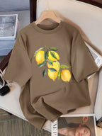 T-shirts à motif citron créatifs Femme décontracté doux hauts mode
