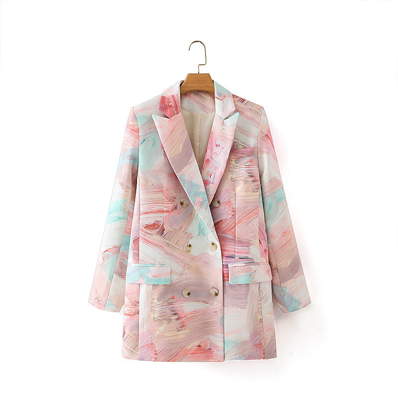 Blazer croisé imprimé graffiti pour femme