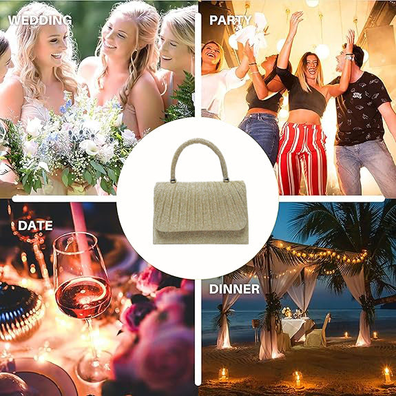 Sac à main Festival Gold Crinkle – Pochette chic indispensable pour les fêtes, Sac bandoulière élégant pour banquets et soirées