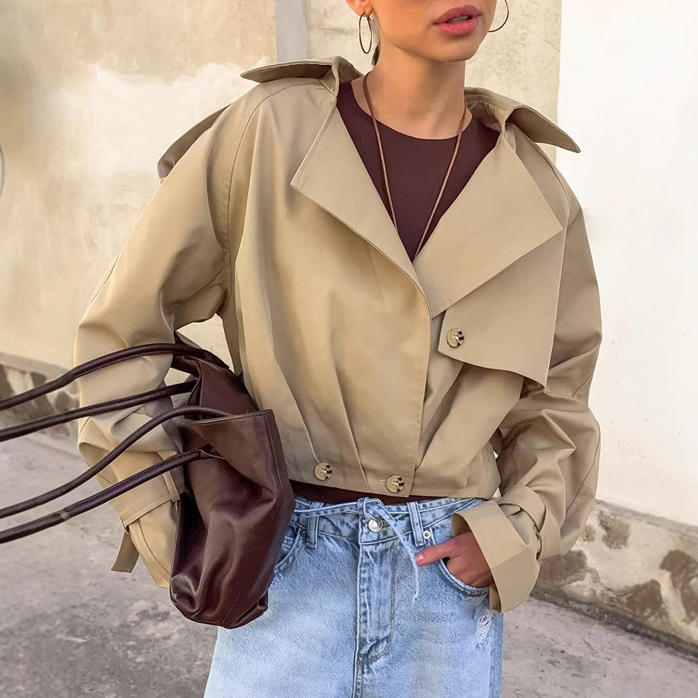 Manteau double boutonnage à col et kaki pour femme