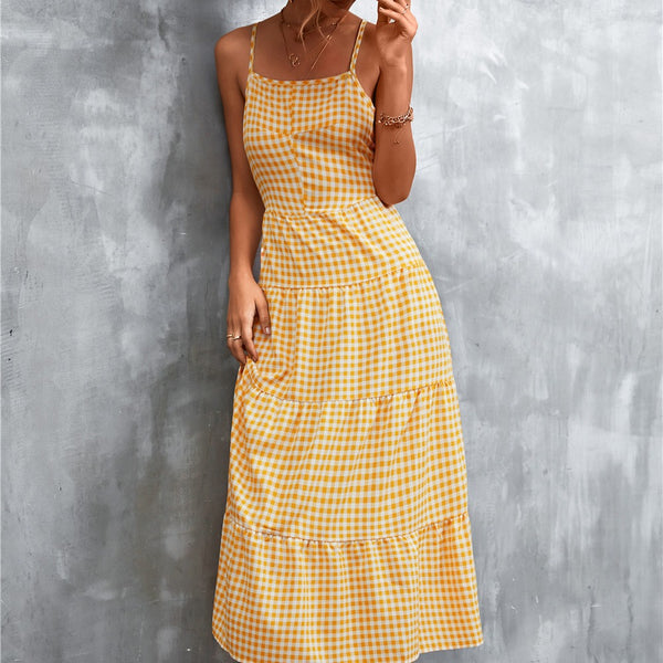Robe mi-longue sexy à lacets et dos nu pour femme