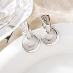 Boucles d'oreilles pendantes rondes et creuses de luxe, couleur or rose et argent, pour femmes, avec incrustation micro-cire, zircon naturel, fleur, bijoux de mariage et quotidiens pour femmes
