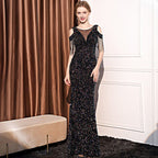 Robe longue sirène cintrée à sequins