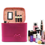 Trousse de toilette Sac pour femme Nœud Grande capacité Boîte de rangement mode Mignon Simple Portable Trousse de maquillage de voyage en PU