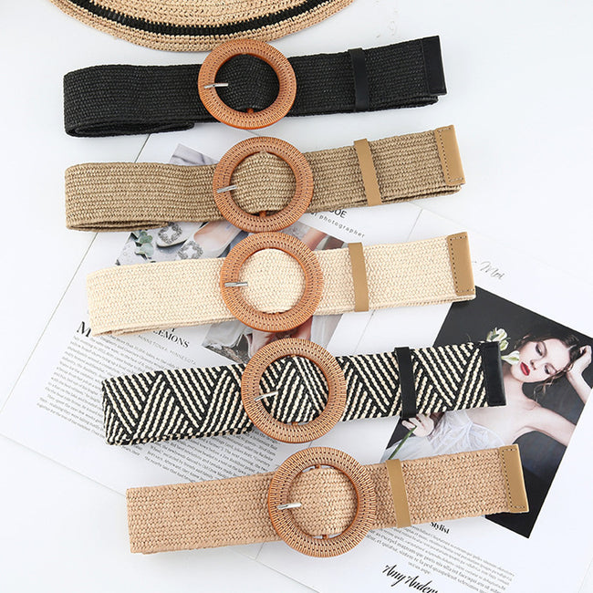 Ceinture en paille tressée en coton et lin pour femme Hover Image