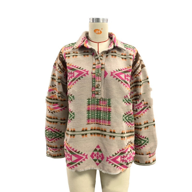 Pull imprimé femme à manches longues et couleurs contrastées