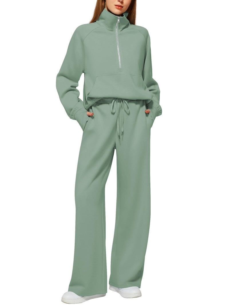 Ensemble de survêtement deux pièces pantalon et sweat-shirt zippé à manches longues de couleur unie