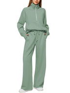 Ensemble de survêtement deux pièces pantalon et sweat-shirt zippé à manches longues de couleur unie