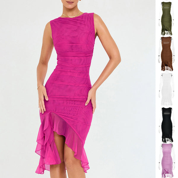 Robe d'été ajustée sans manches pour femmes, idéale pour les soirées et les clubs