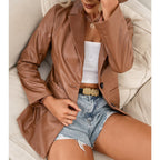 Blazer-top en similicuir PU pour femme