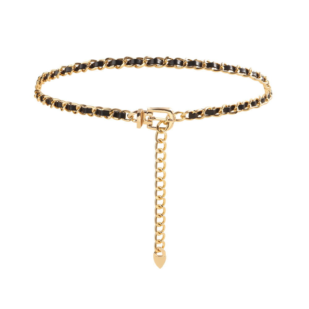 Chaîne de taille haute décontractée en métal pour femme Ceinture décorative polyvalente Chaîne fine avec costume de jupe Ceinture de corps