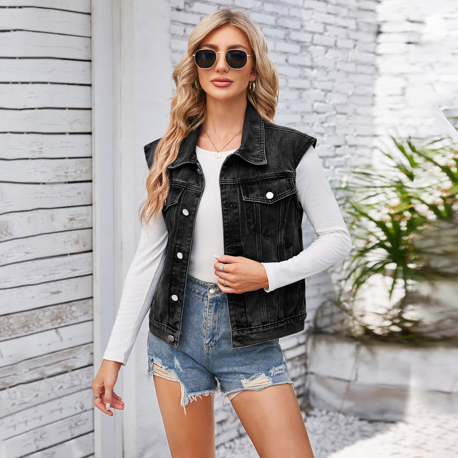 Haut gilet en jean pour femme