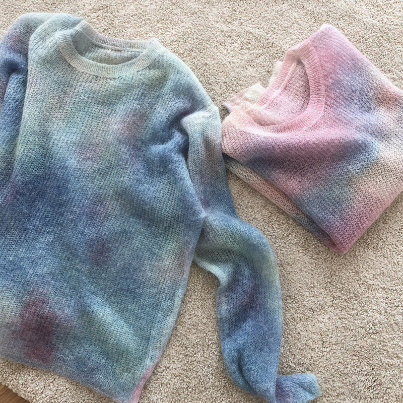 Pull en mohair lâche à col rond pour femme, fin