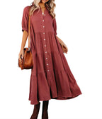 Robe décontractée boutonnée à manches longues pour femmes
