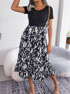 Robe mi-longue décontractée à imprimé léopard et volants pour femmes