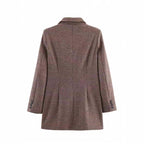Blazer mi-long croisé pied-de-poule pour femme