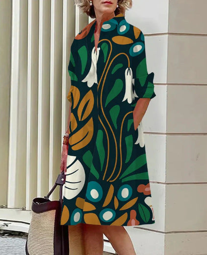 Robe Chemise Confortable Fleurie d'Été Colorée