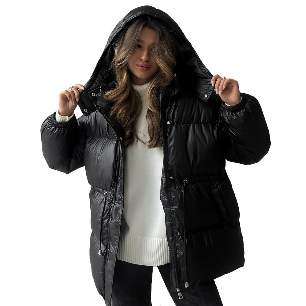 Veste slim à cordon de serrage, rembourrée de coton, à capuche zippée et confortable