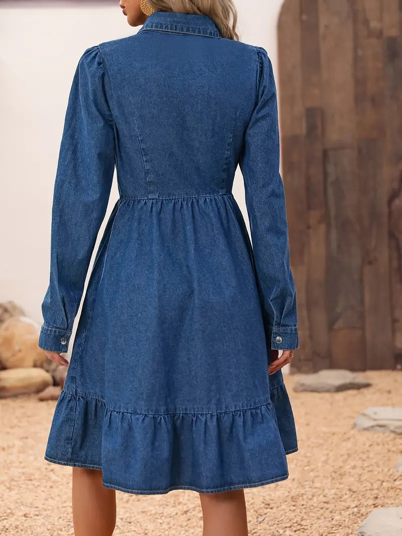 Robe Décontractée à Revers, Manches Longues et Coutures, Style Européen et Américain