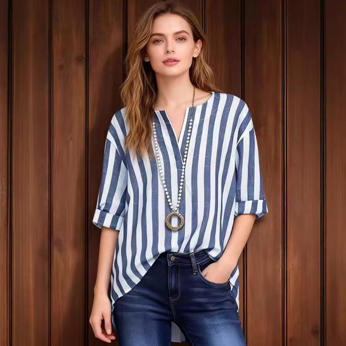 Chemisier classique rayé polyvalent pour femme