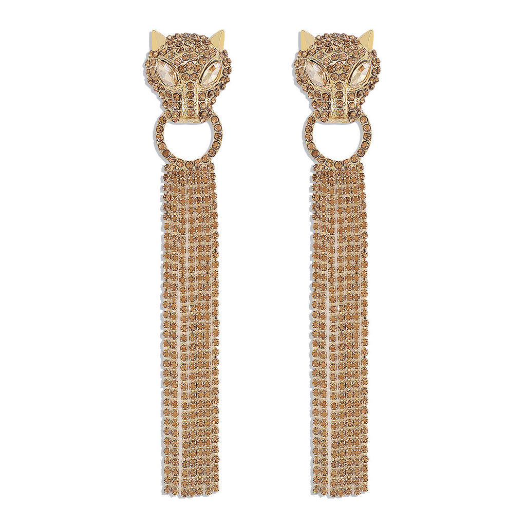 Boucles d'oreilles pendantes léopard personnalisées avec strass et pompons, bijoux tendance de luxe pour femmes
