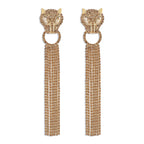 Boucles d'oreilles pendantes léopard personnalisées avec strass et pompons, bijoux tendance de luxe pour femmes