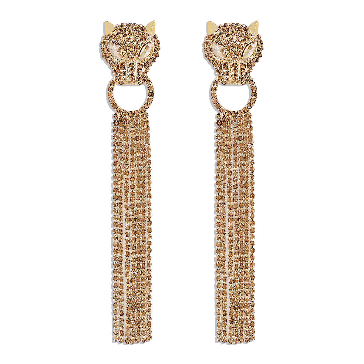Boucles d'oreilles pendantes léopard personnalisées avec strass et pompons, bijoux tendance de luxe pour femmes